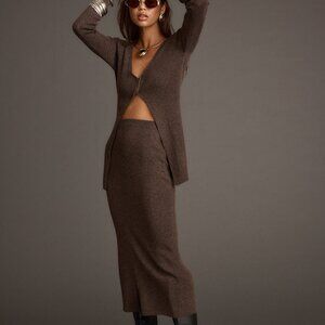 12th Tribe Tusk Mocha Open Front Longline Knit Sweater ans Skirt Set Size MM